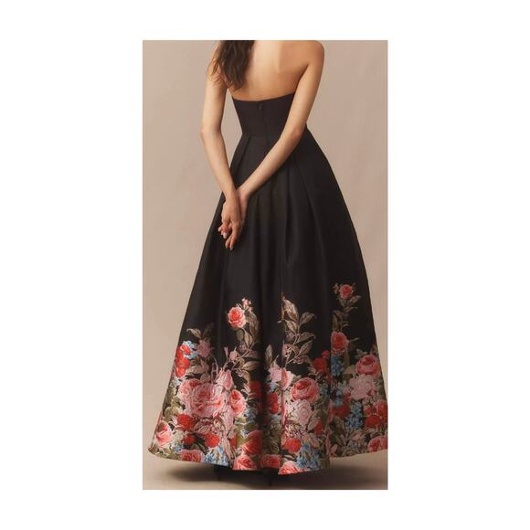 Mac Duggal Black Floral Brocade Bottom Strapless Maxi Dress Sz 2 - Picture 5 of 12